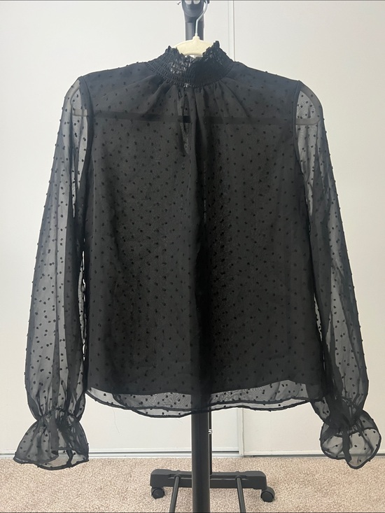 Forever 21 Tops - Forever 21 Black Sheer Swiss Dot High-Neck Blouse